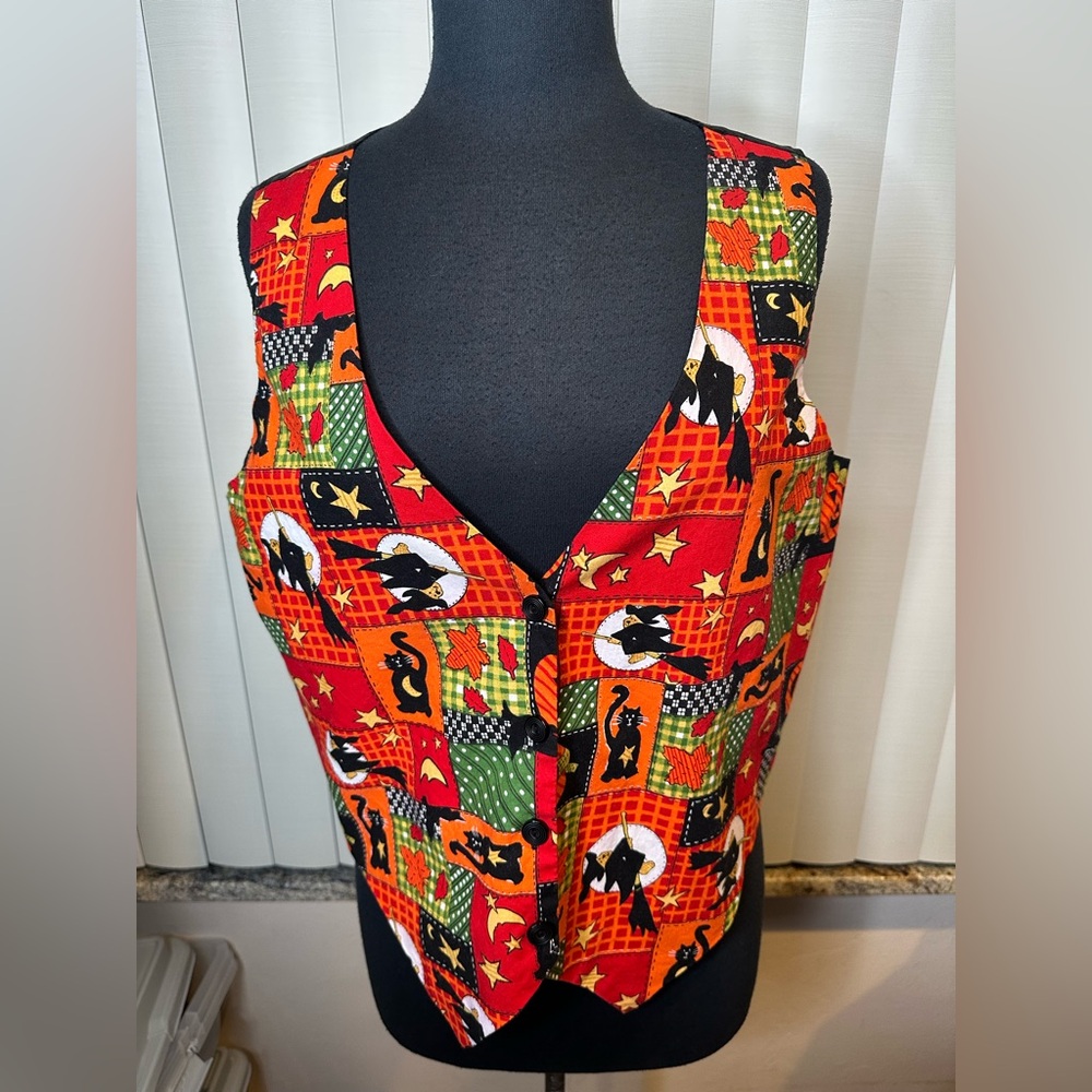 Basic Editions Halloween Vest Patchwork Design Bl… - image 5